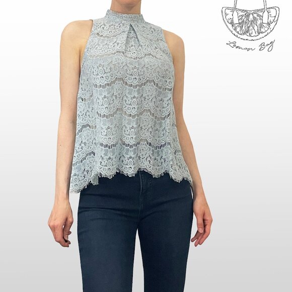 love, Fire Tops - Love, Fire / Lace Sleeveless Halter Top Mock Neck / Size S / Color Blue